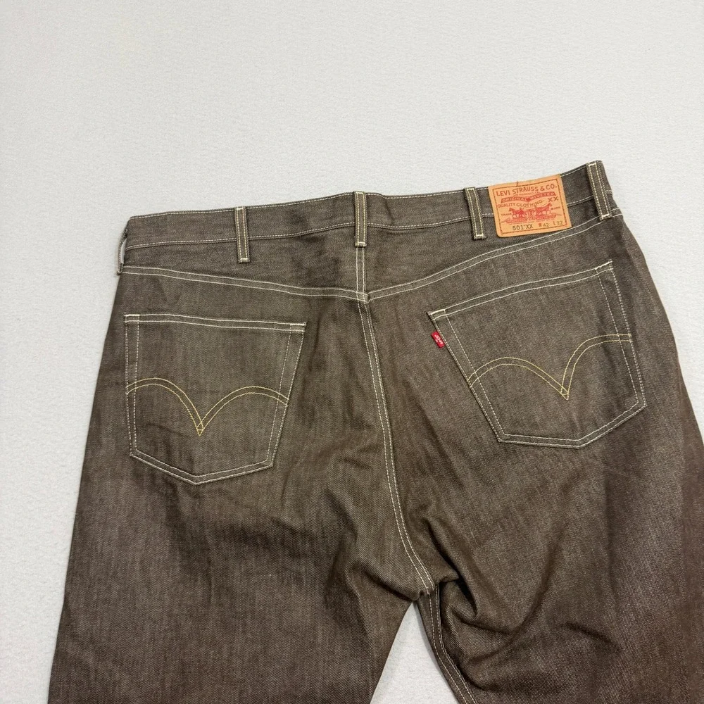 Vintage Levis 501xx Jeans Men 42x32 Brown Denim Button Fly 2005 Western Straight